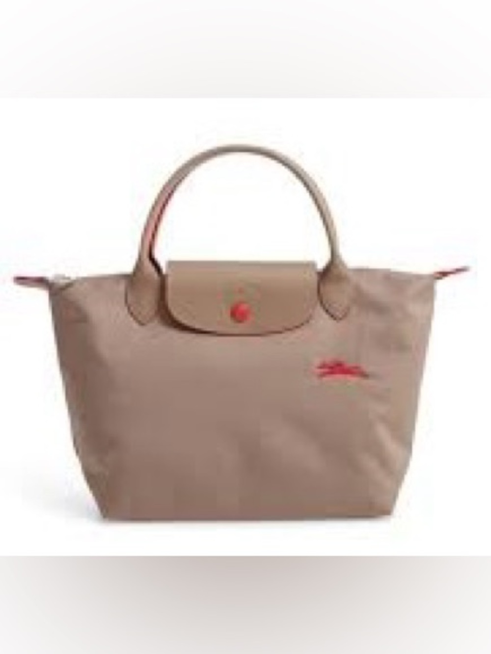 Longchamp Le Pliage Club Small Top Handle Bag Tote Gray & Red